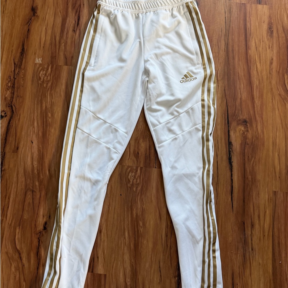 Adidas Men White Joggers with Gold Stripes